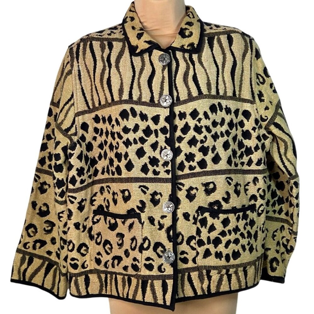 Vintage Jane Ashley Casual Lifestyle Animal Print Tapestry Woven Jacket M Cotton - Picture 1 of 6